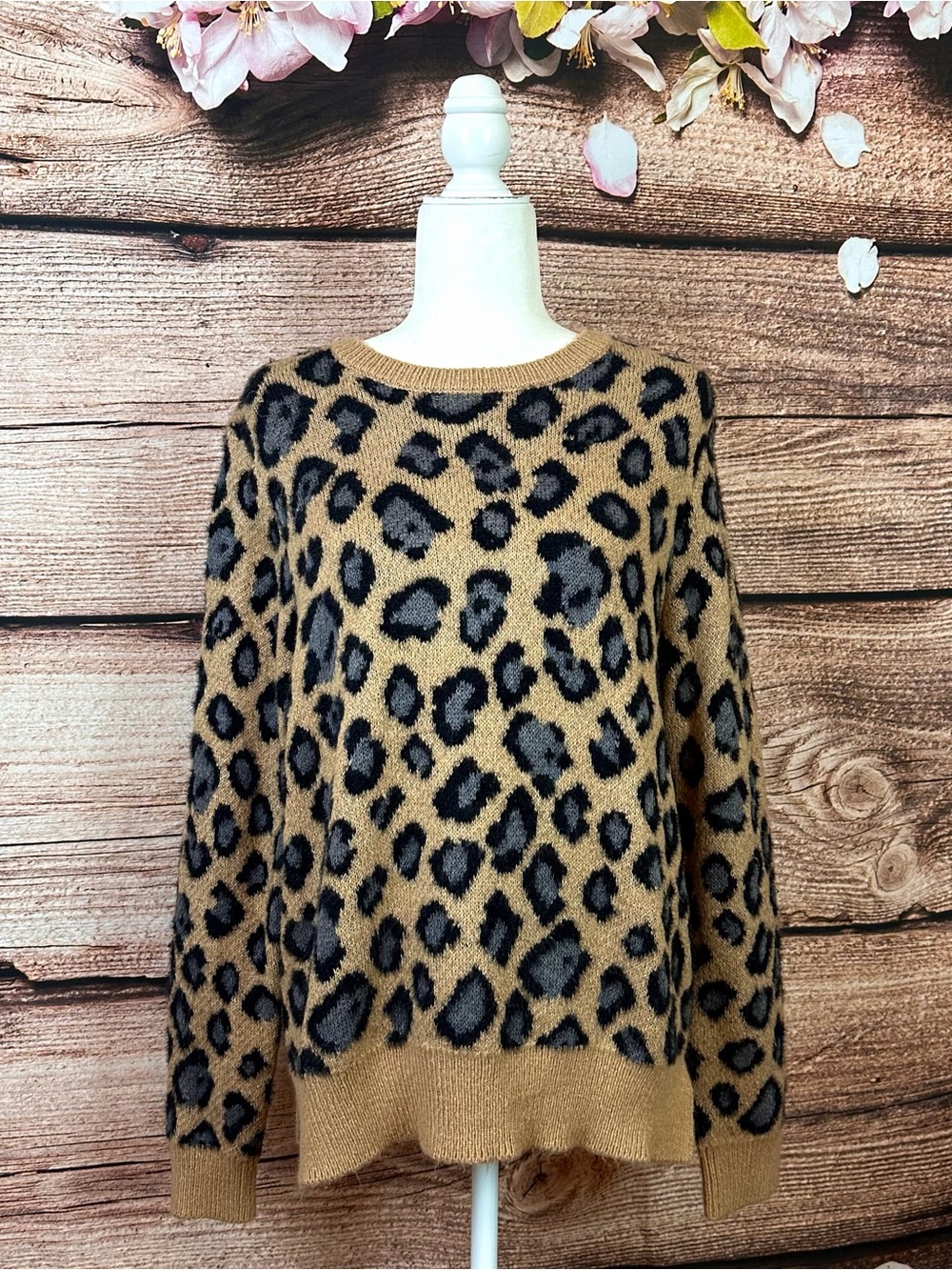 89th + Madison Women’s Brown Leopard Print Soft Knit Sweater XL